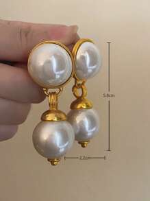 1pair Fashion Zinc Alloy Faux Pearl Drop Earrings For Women For Daily Decoration - Gold - View 4