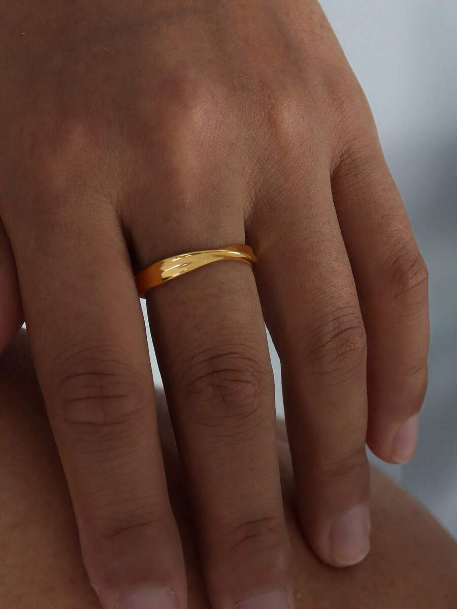 1 nhẫn trang trí xoắn bằng thép không gỉ thời trang dành cho cặp đôi để trang trí hàng ngày - Vàng - Xem 1