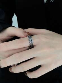 硬幣細節開口戒指 - 復古銀色 - 查看 4