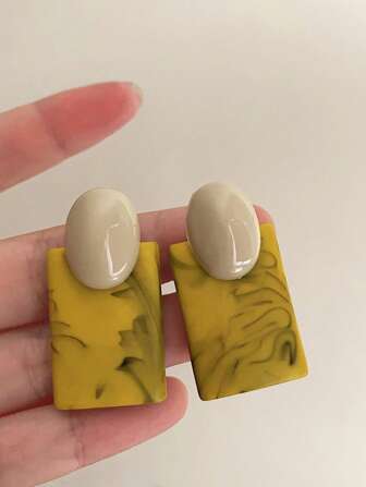 1 Pair Women Minimalist Oil Painting Style Resin Stud Earrings, Fashionable Casual/Party/Birthday Earrings