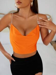 SHEIN BAE 水鑽鏈條後背十字交叉吊帶上衣 - 橘色 - 查看 1