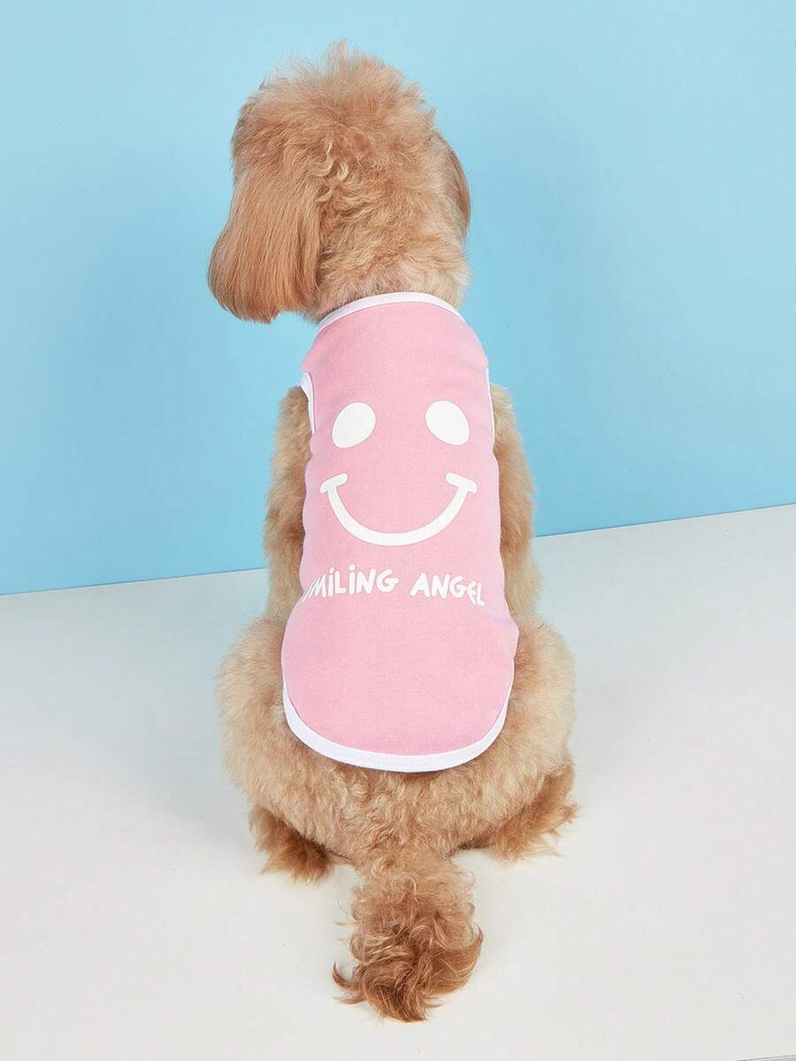 1PC Cartoon & Letter Graphic Tank Cho Chó Và Mèo Cho Mùa Hè - Hồng - Xem 1