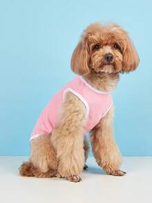 1PC Cartoon & Letter Graphic Tank Cho Chó Và Mèo Cho Mùa Hè - Hồng - Xem 5