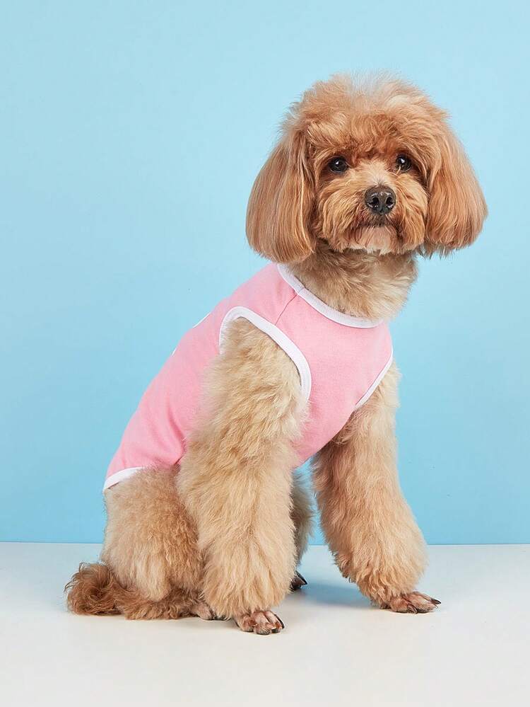1入組卡通和字母圖案寵物背心適用於狗狗和貓適合夏天 - 粉色 - 查看 5