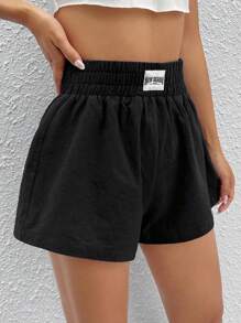 SHEIN EZwear Shorts de pierna ancha con diseño de parche de letra