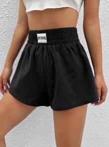 SHEIN EZwear Shorts de pierna ancha con diseño de parche de letra