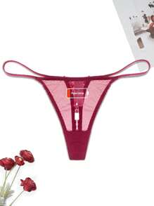 標語圖案網紗丁字褲 - 酒紅色 - 查看 4