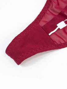 標語圖案網紗丁字褲 - 酒紅色 - 查看 7