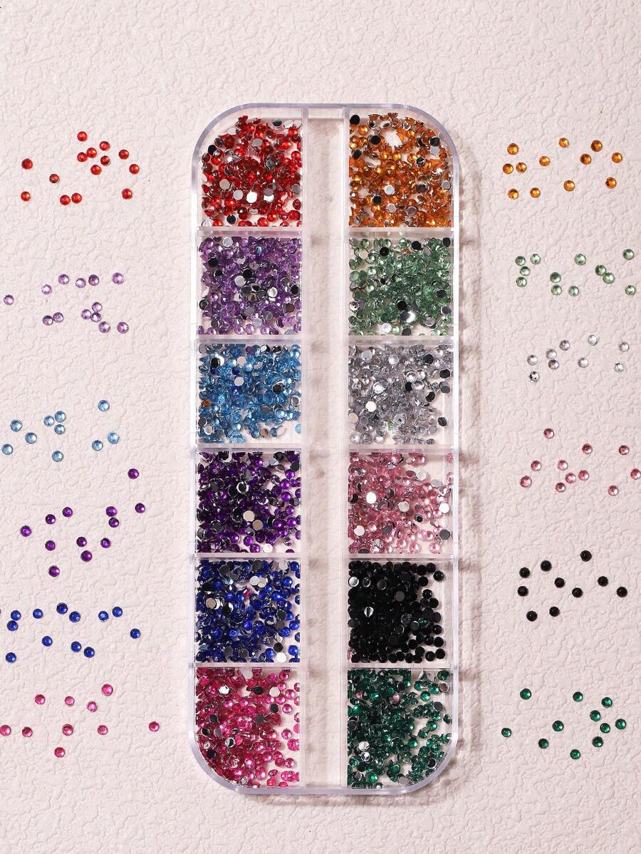 12 Grids Colorful Acrylic Flat Rhinestone Nail Art Decorations Nail Supplies Nails Nail Charms Nail Gems