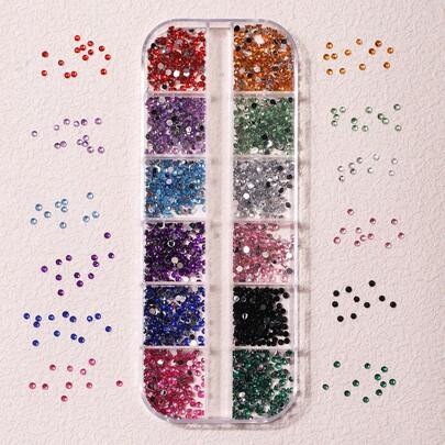 12 Grids Colorful Acrylic Flat Rhinestone Nail Art Decorations Nail Supplies Nails Nail Charms Nail Gems