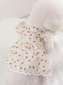 1入組印花寵物洋裝適用於狗狗和貓適合夏天 - 米色 - 查看 1