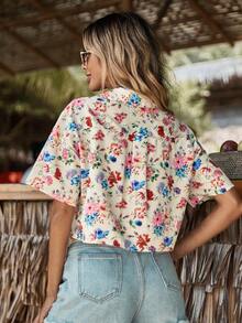 SHEIN VCAY 印花落肩袖短款襯衫 - 彩色 - 查看 2