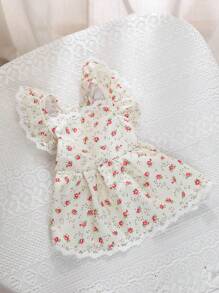 1入組印花寵物洋裝適用於狗狗和貓適合夏天 - 米色 - 查看 5