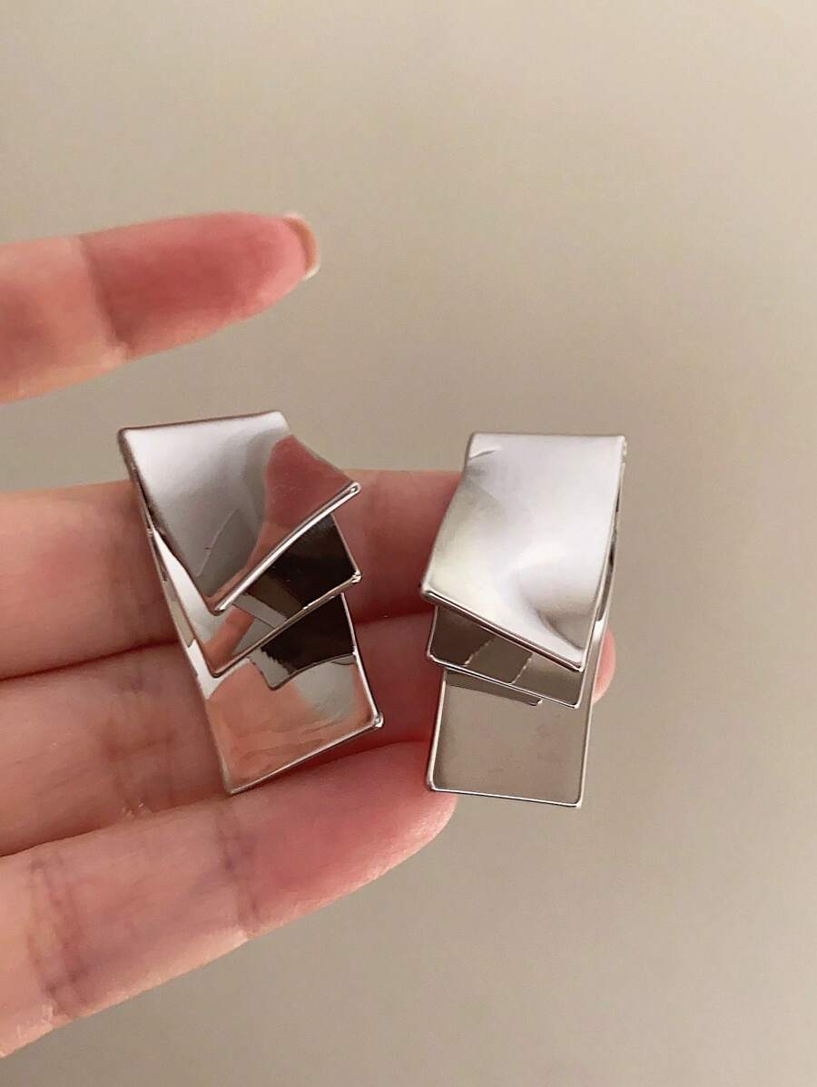 1 Đôi Thời Trang Hợp Kim Đồng Hình Học Trang Trí Bông Tai Nữ Trang Trí Hàng Ngày - Bạc - Xem 1