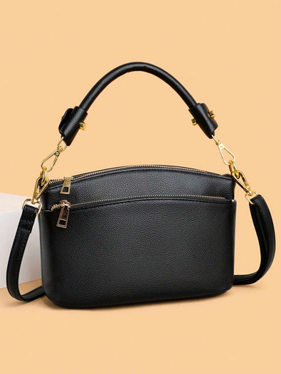 Túi hình vòm dập nổi vải nhỏ màu đen có tay cầm thanh lịch - màu đen - Xem 1