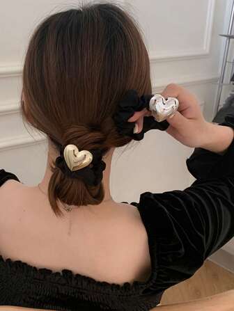 2개 여성 하트 장식 패셔너블 곱창 끈 머리 장식용 우아한 발렌타인 데이 머리끈 포니테일 홀더 헤어 엘라스틱 헤어 고무 밴드 곱창 끈 헤어 로프 탄성 헤어 타이, 헤어 방울 헤어 액세서리