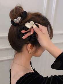 2 pezzi Accessori per capelli alla moda da donna con decorazione a cuore, elastici per capelli eleganti per San Valentino, fermacode per coda di cavallo, fasce elastiche per capelli, accessori per capelli, accessori per la testa, fasce elastiche, accessori per vacanze - Multicolore - Visualizzare 5