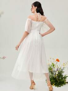 Modelyn Off Shoulder Frill Trim Mesh Overlay Dress Without Belt - White - View 2