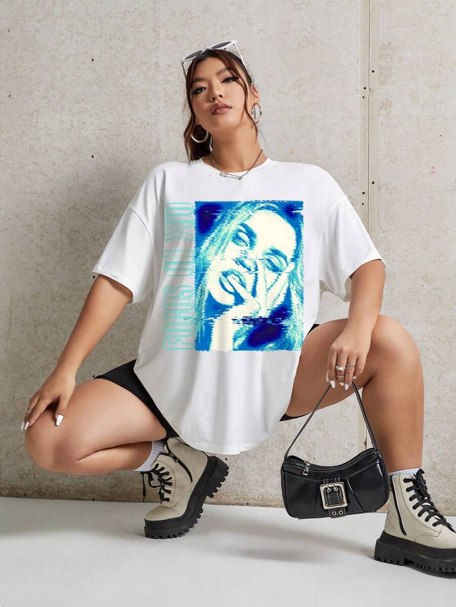 Gumgfx 大碼標語和人物圖案落肩T恤 - 白色 - 查看 1