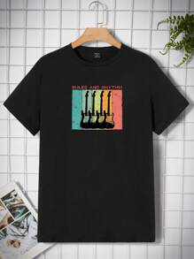 Manfinity RebelGame Nam Áo thun Bông Đàn ghi ta & Đồ họa Khẩu hiệu - màu đen - Xem 1