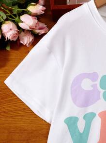 SHEIN Fille Short & T-shirt fleuri et lettre
