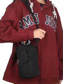 男女通用户外运动旅行64盎司斜挎氯丁橡胶水壶保护套运动包，适用于运动、健身、锻炼，大容量旅行包，男女皆宜，旅行必备健身包瑜伽包 - 黑色 - 查看 2