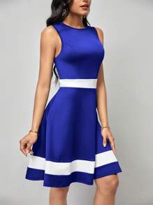 SHEIN Clasi Colorblock Sleeveless Round Neck Dress - Blue - View 3