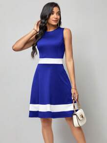 SHEIN Clasi Colorblock Sleeveless Round Neck Dress - Blue - View 5