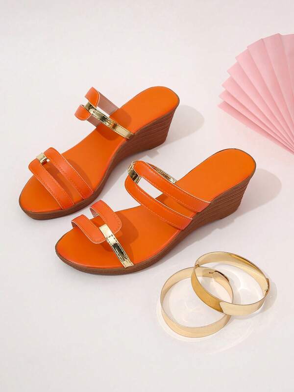 Funky Wedge Slide Sandals For Women, Cut Out Design Wedge Sandals