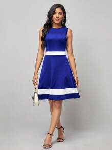 SHEIN Clasi Colorblock Sleeveless Round Neck Dress - Blue - View 6