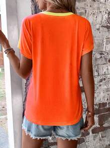 SHEIN LUNE Ombre Button Detail Batwing Sleeve Tee - Multicolor - View 2