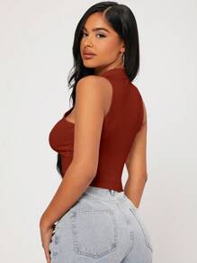 SHEIN PETITE Áo khoác và áo lót dành cho xe tăng nữ màu trơn Giải trí - Rỉ Nâu - Xem 2