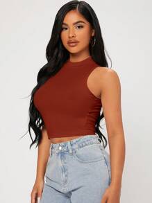 SHEIN PETITE Áo khoác và áo lót dành cho xe tăng nữ màu trơn Giải trí - Rỉ Nâu - Xem 3