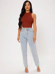 SHEIN PETITE Áo khoác và áo lót dành cho xe tăng nữ màu trơn Giải trí - Rỉ Nâu - Xem 4