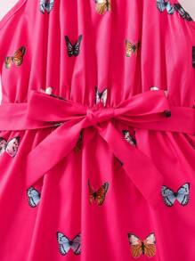 Cô Gái Trẻ Hình bướm Màu hồng tươi Halter Neck Kỳ nghỉ Phong cách vui tươi Đầm Cho mùa hè - Màu Hồng Tươi - Xem 4