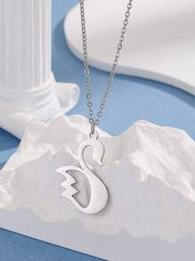 Swan Pendant Necklace - Silver - View 1