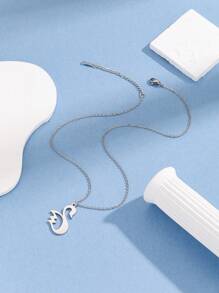 Swan Pendant Necklace - Silver - View 2