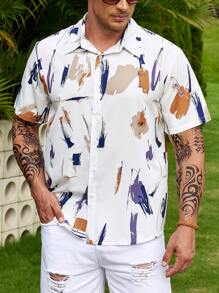 Manfinity Homme Men Plus Brush Print Shirt - White - View 1