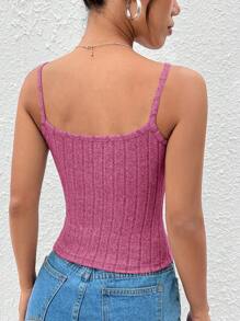 SHEIN PETITE Solid Rib-knit Cami Top - Pink - View 2