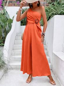 Breezaya 單肩O形環細節闊腿連體褲 - 橘色 - 查看 3