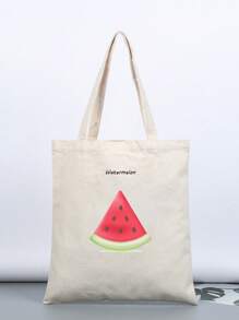 Bolsa de compras con letra & con estampado de sandía preppy pequeño - Beis - Ver 1