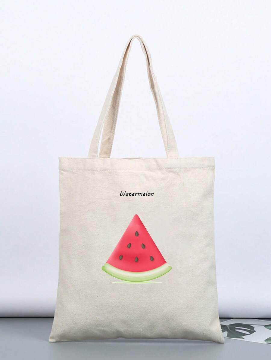 Bolsa de compras con letra & con estampado de sandía preppy pequeño - Beis - Ver 1