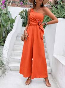 Breezaya 單肩O形環細節闊腿連體褲 - 橘色 - 查看 6