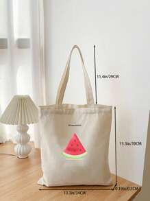 Bolsa de compras con letra & con estampado de sandía preppy pequeño - Beis - Ver 3