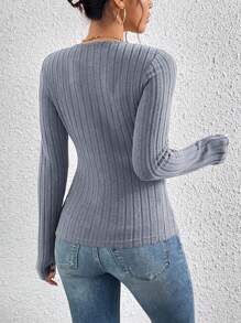 SHEIN Essnce Crisscross Front Ribbed Knit Tee - Dusty Blue - View 2