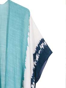 扎染蝙蝠袖和服 夏季 - 藍白色 - 查看 3