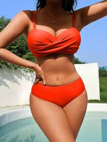 Bộ Bikini Nữ xoắn lại màu trơn - trái cam - Xem 3