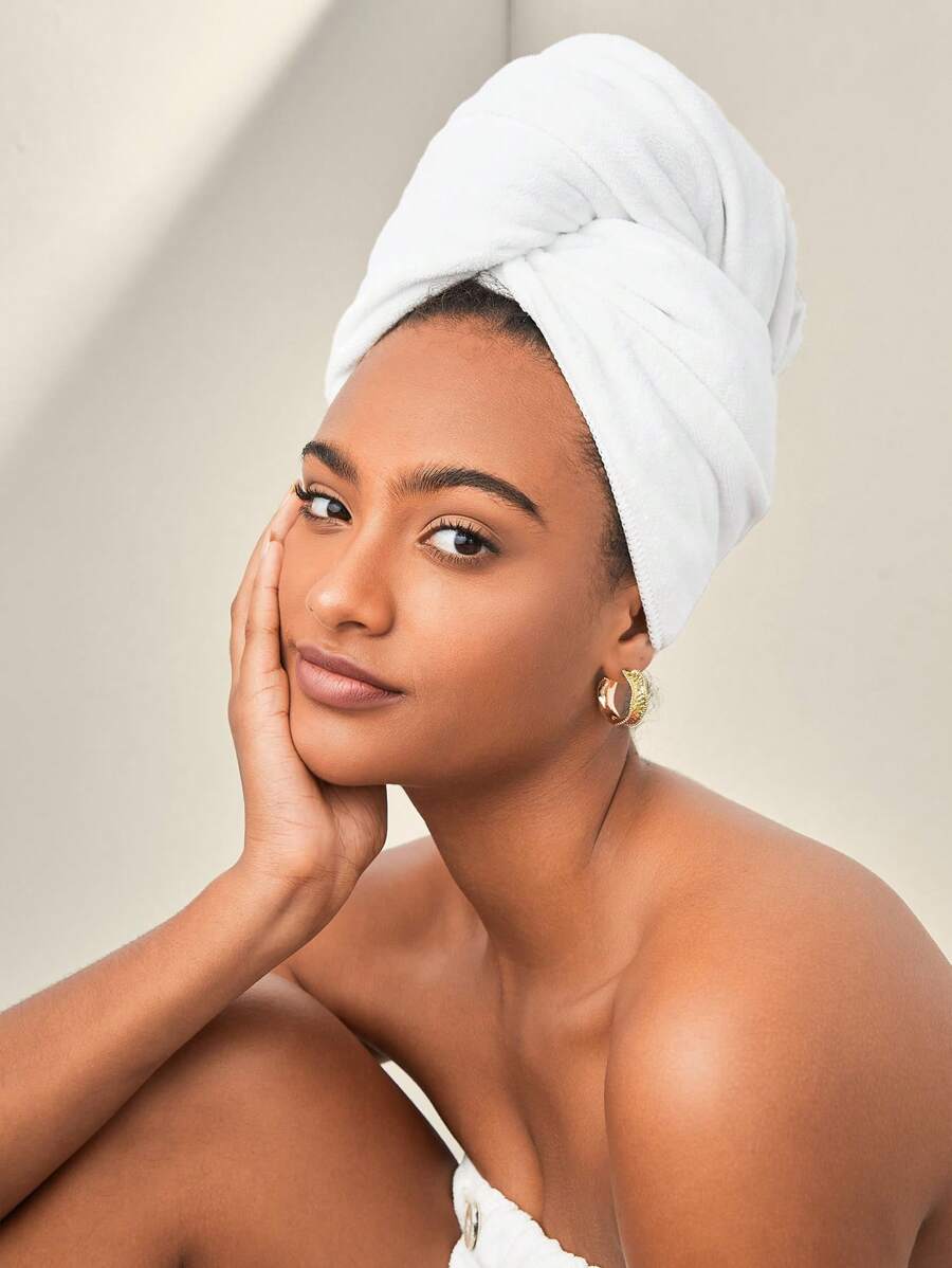 SHEIN BASIC LIVING Khăn lau tóc sợi nhỏ khô nhanh thế hệ thứ 2, dành cho tóc/mặt/cơ thể - trắng - Xem 1