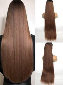 夾片超長直筒合成纖維接髮 - Light Brown - 查看 1