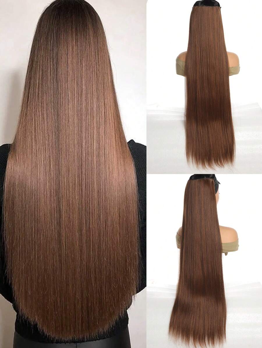 夾片超長直筒合成纖維接髮 - Light Brown - 查看 1